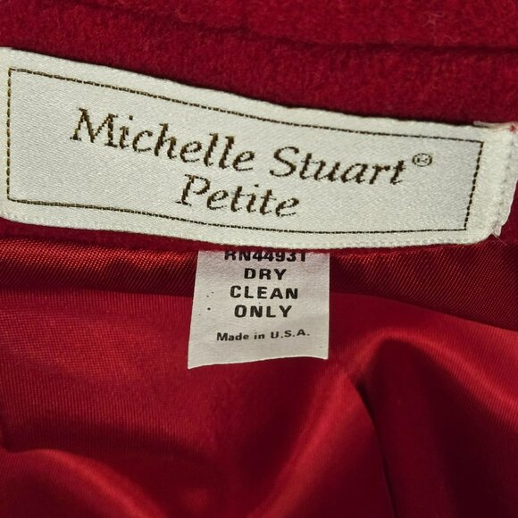 NWT VTG Michelle Stuart Petite SM* Red Wool Double-Breasted Overcoat Trench Coat - Picture 7 of 13
